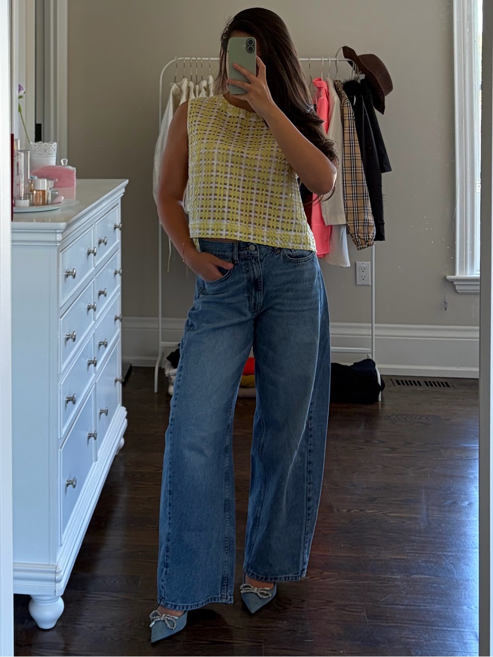 Anthropologie/Maeve Lemon Yellow Checked Sheer Top